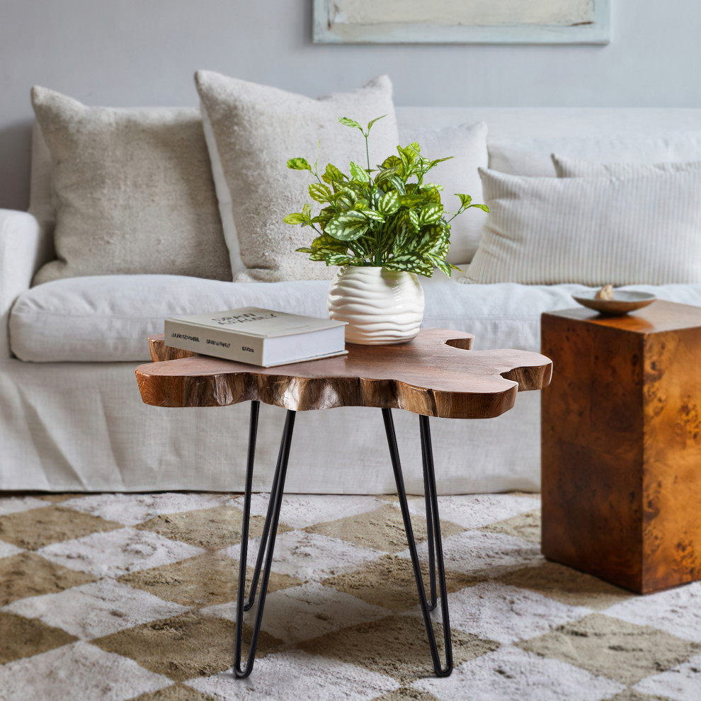 Natural Teak Live Edge Coffee Table with Hairpin Legs   Rustic   Coffee Tables   by BNF Home  Houzz