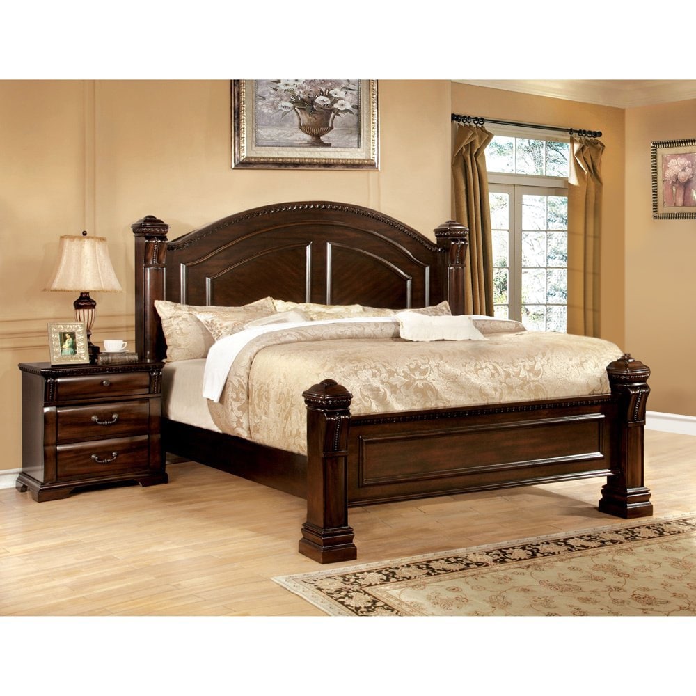 Furniture of America Tay Traditional Cherry Bed and Nightstand - - 10001125