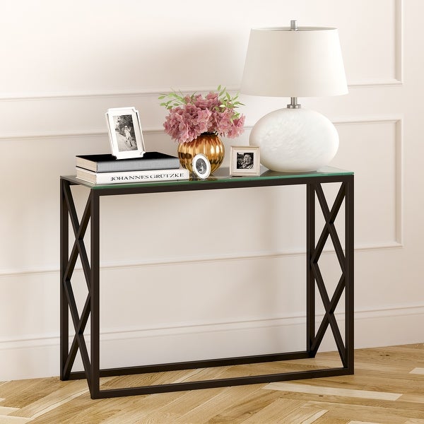 Silver Orchid Stifter Geometric X-base Metal/Glass Console Table