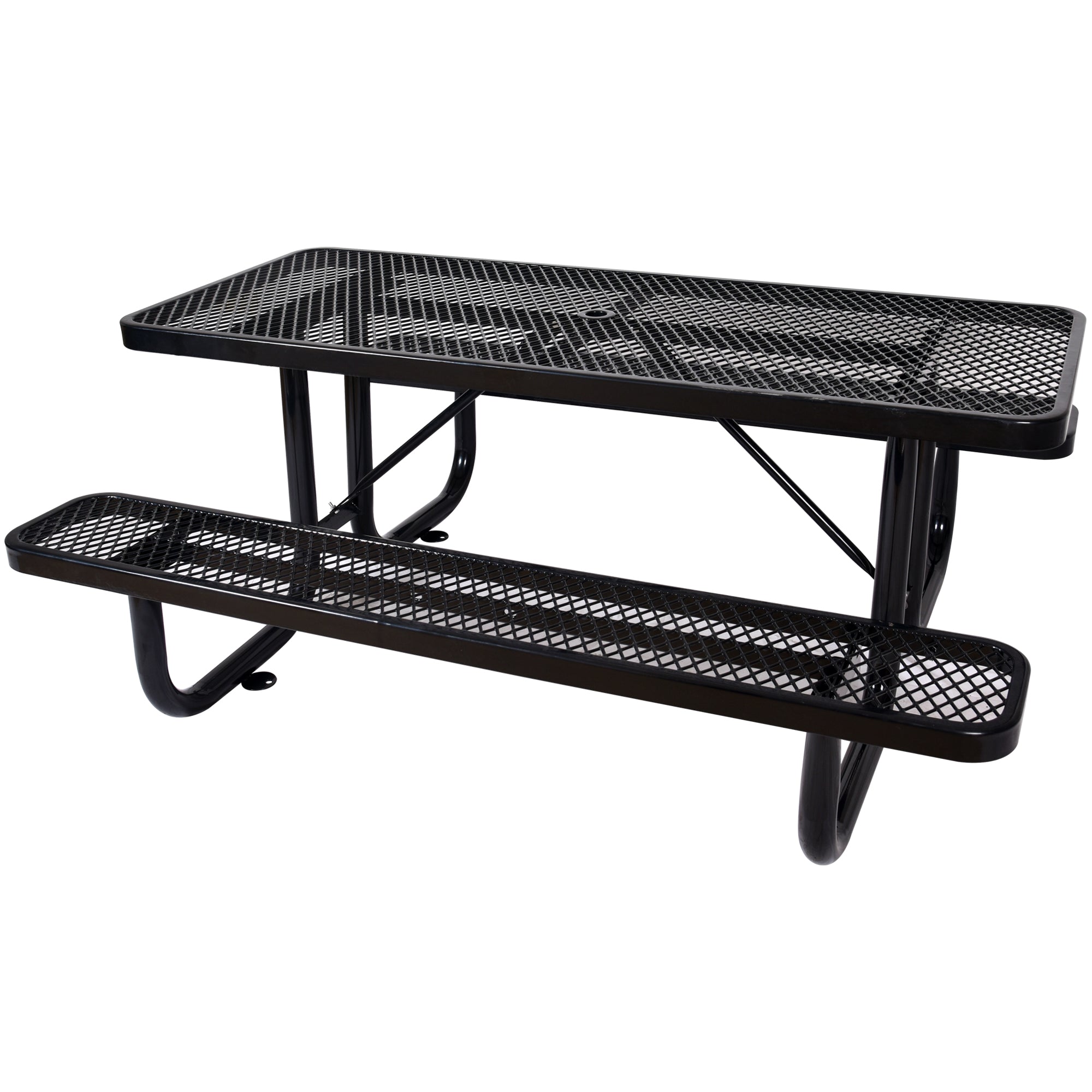 6 ft. Rectangular Outdoor Steel Picnic Table ，BLACK with umbrella pole