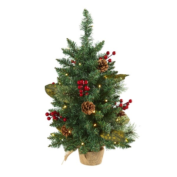 2' Pine，Pinecone and Berries Christmas Tree with 35 LED Lights