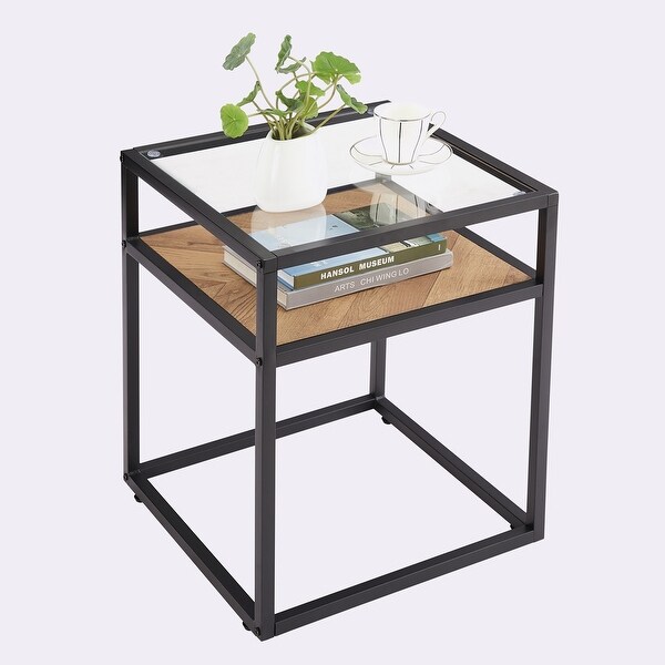 2-Tier Side Table Tempered Glass Top