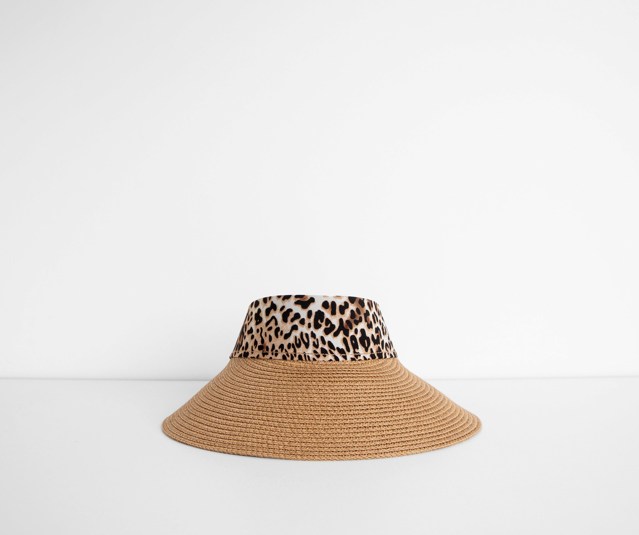 Fun In The Sun Leopard Ribbon Straw Visor