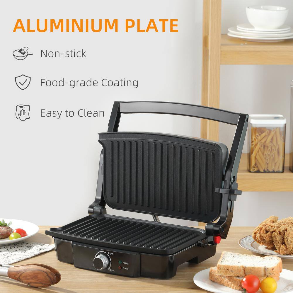 HOMCOM Panini Press Grill Stainless Steel Countertop SilverBlack Sandwich Maker with Non-Stick Double Plates Locking Lids 800-133