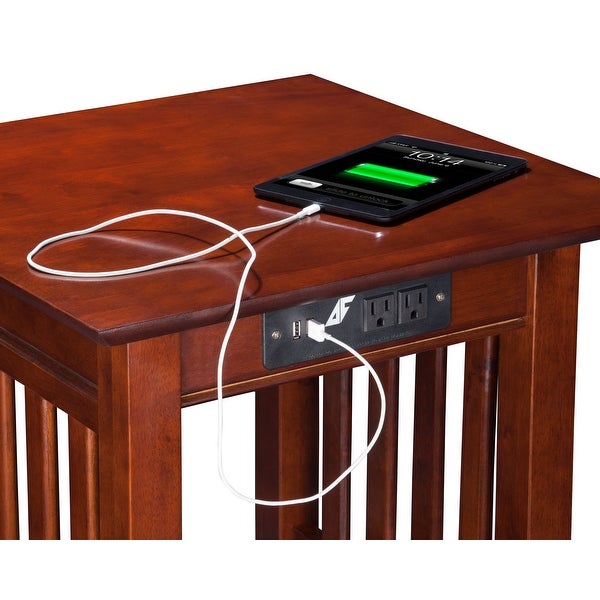 Mission Solid Wood End Table in Walnut with Built-In Charging