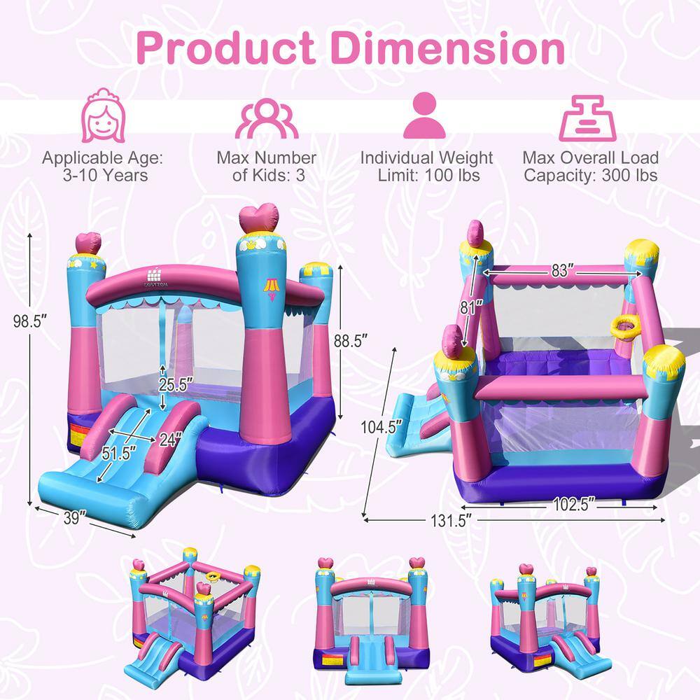 Costway Inflatable Bounce House 3-in-1 Princess Theme Inflatable Castle with 550-Watt Blower NP10534+ES10150US