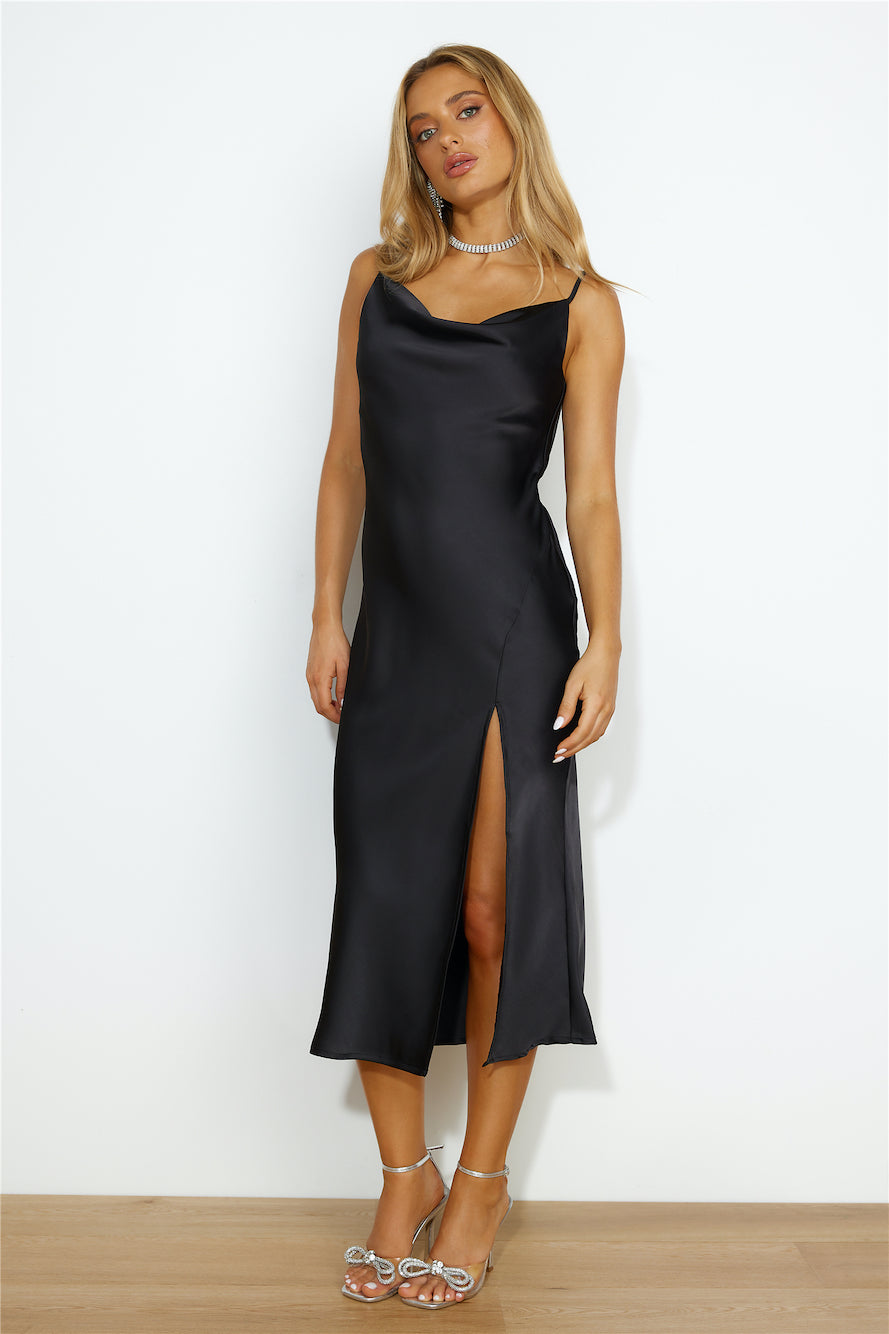 Silky Details Midi Dress Black