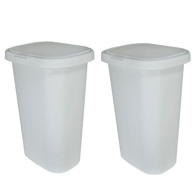 Rubbermaid 13 Gallon Rectangular Spring top Lid Kitchen Wastebasket Trash Can For Tall Trashbags White 2 Pack