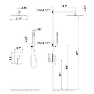 GIVING TREE 2-Spray Patterns High Pressure 12 in. Wall Mount Dual Shower Head Hand Shower Faucet in Matte Black (Valve Included) BDHDSHOW0007