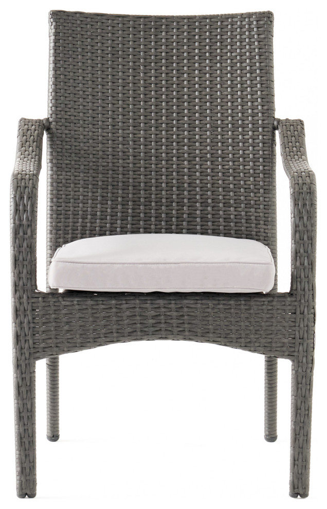 GDF Studio 5 Piece Kadelyn Outdoor Gray Wicker Dining Set   Tropical   Outdoor Dining Sets   by GDFStudio  Houzz