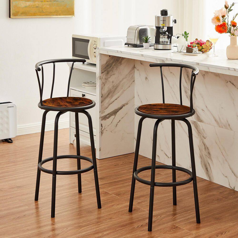 VECELO Bar Stools Set of 2 with Back Metal Barstools Tall Chair for Indoor Outdoor Pub Kitchen, Height 27.3 in., Brown KHD-XF-SD03-BRN