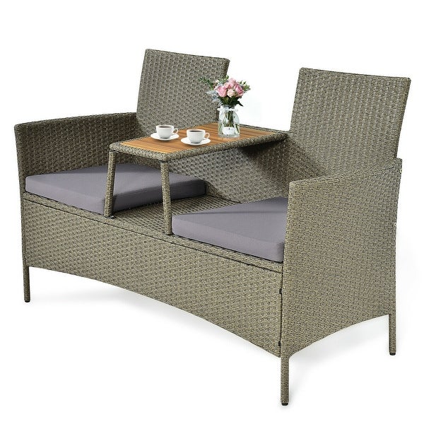 2-Person Outdoor Rattan Conversation Furniture with Coffee Table - Overstock - 37500625