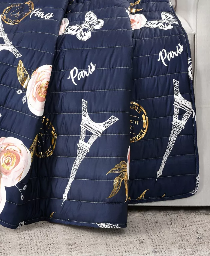 Lush Dandeacute;cor Vintage-Like Paris Rose Butterfly Script Throw Blanket