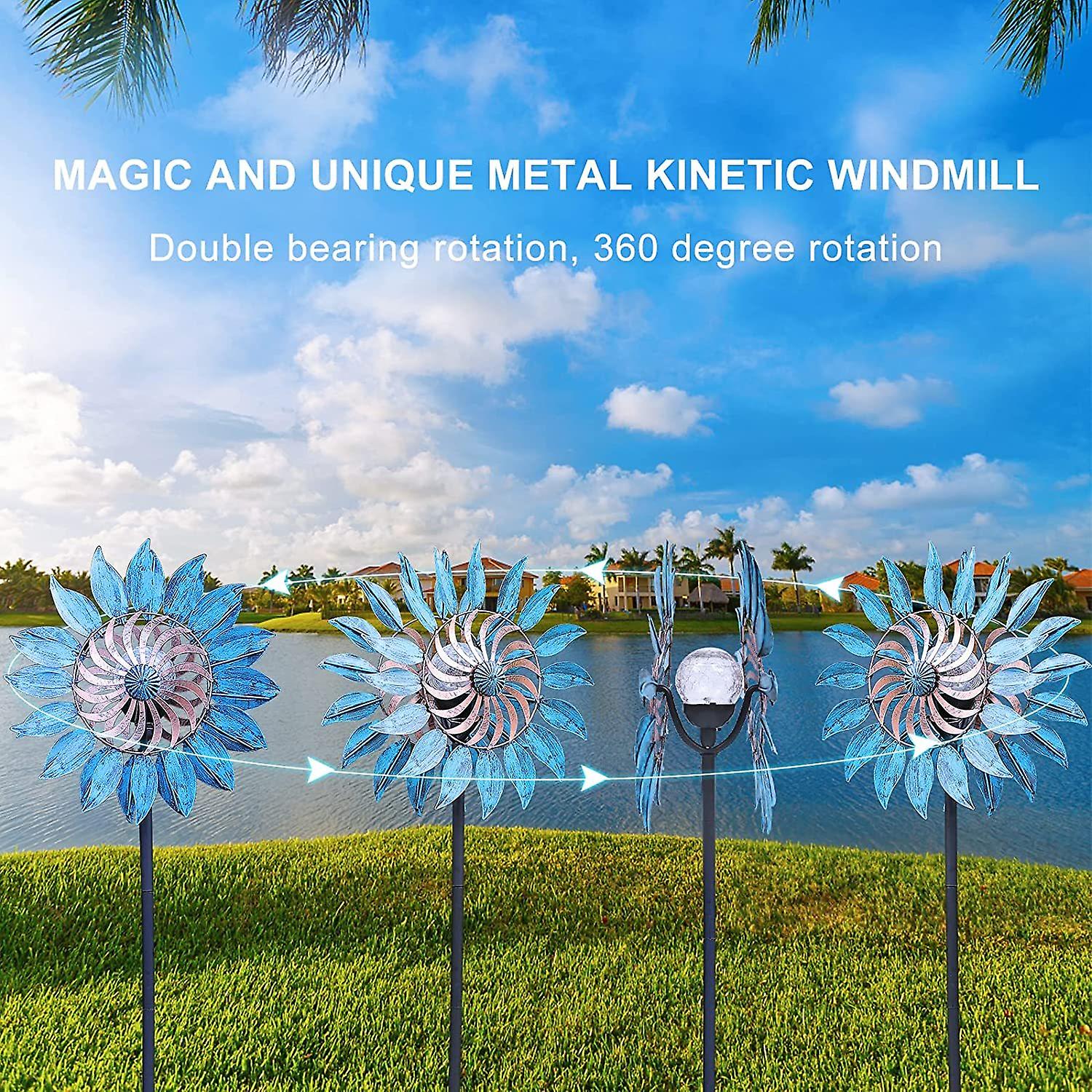 Solar Wind Spinner - Wind Spinners For Yard And Garden 75 Inch Multi-color Led Lighting Solar Powered Glass Ball With Kinetic Metal Sculpture For Outd