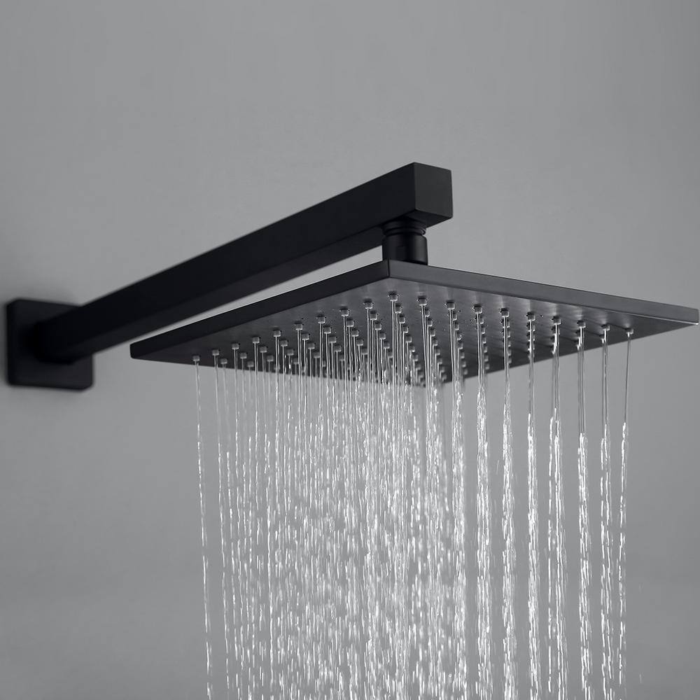 Flynama Modern Wall Mounted Shower Kit 1-Spray 10 in. Square Rain Shower Head with Hand Shower in Matt Black (Valve Included) RB07HS4B