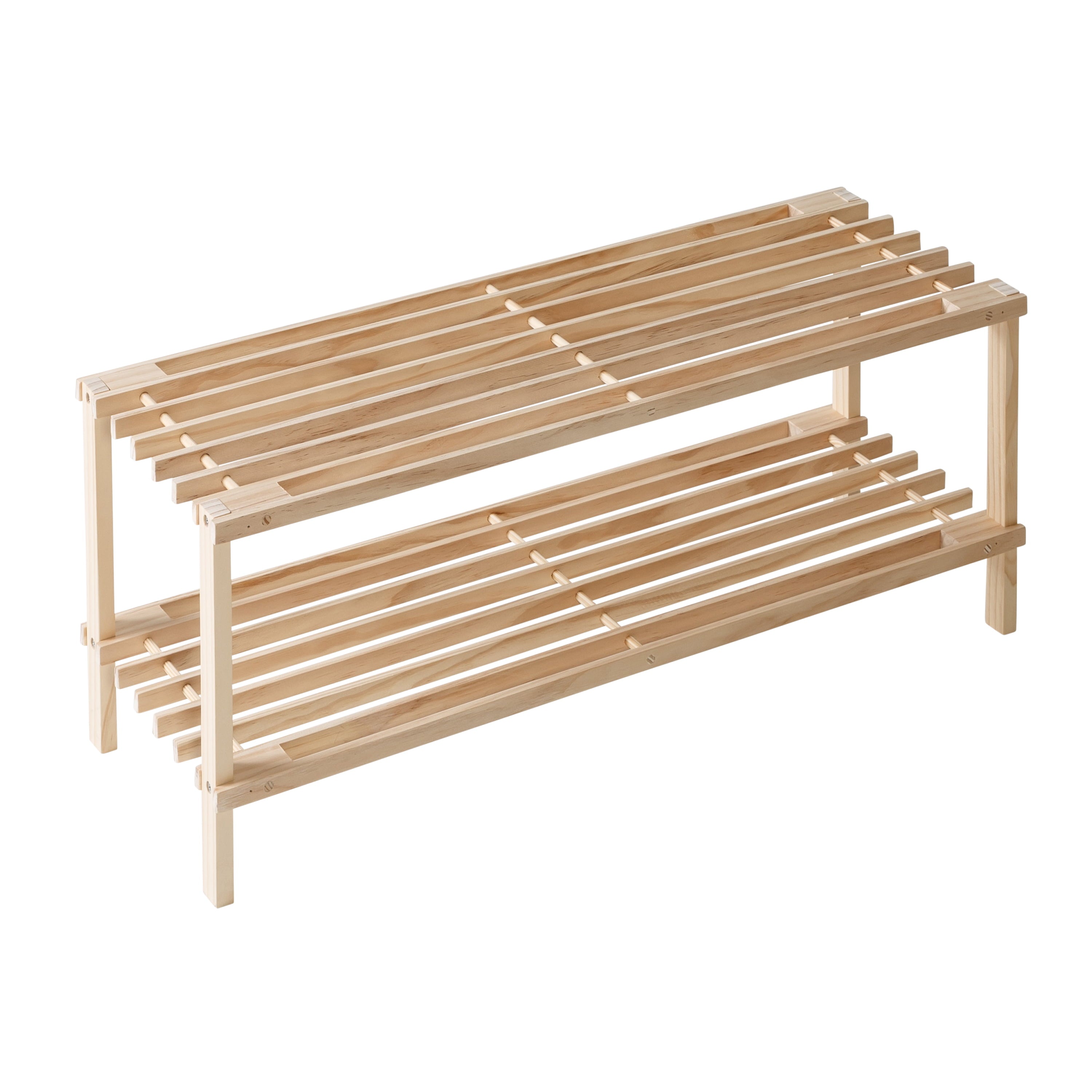 Honey Can Do 2-Tier Natural Wood Shoe Rack