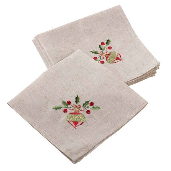 Embroidered Ornament Design Christmas Holiday Linen Blend Napkin