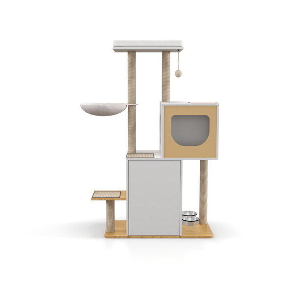 Wood Cat Tree Tower  Cat Furniture with Scratching...