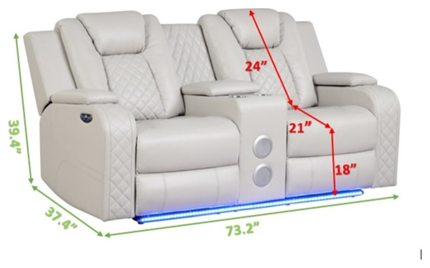 Benz LED  ampPower Reclining Loveseat Made With Faux Leather in Ice/ White   Contemporary   Loveseats   by Homesquare  Houzz