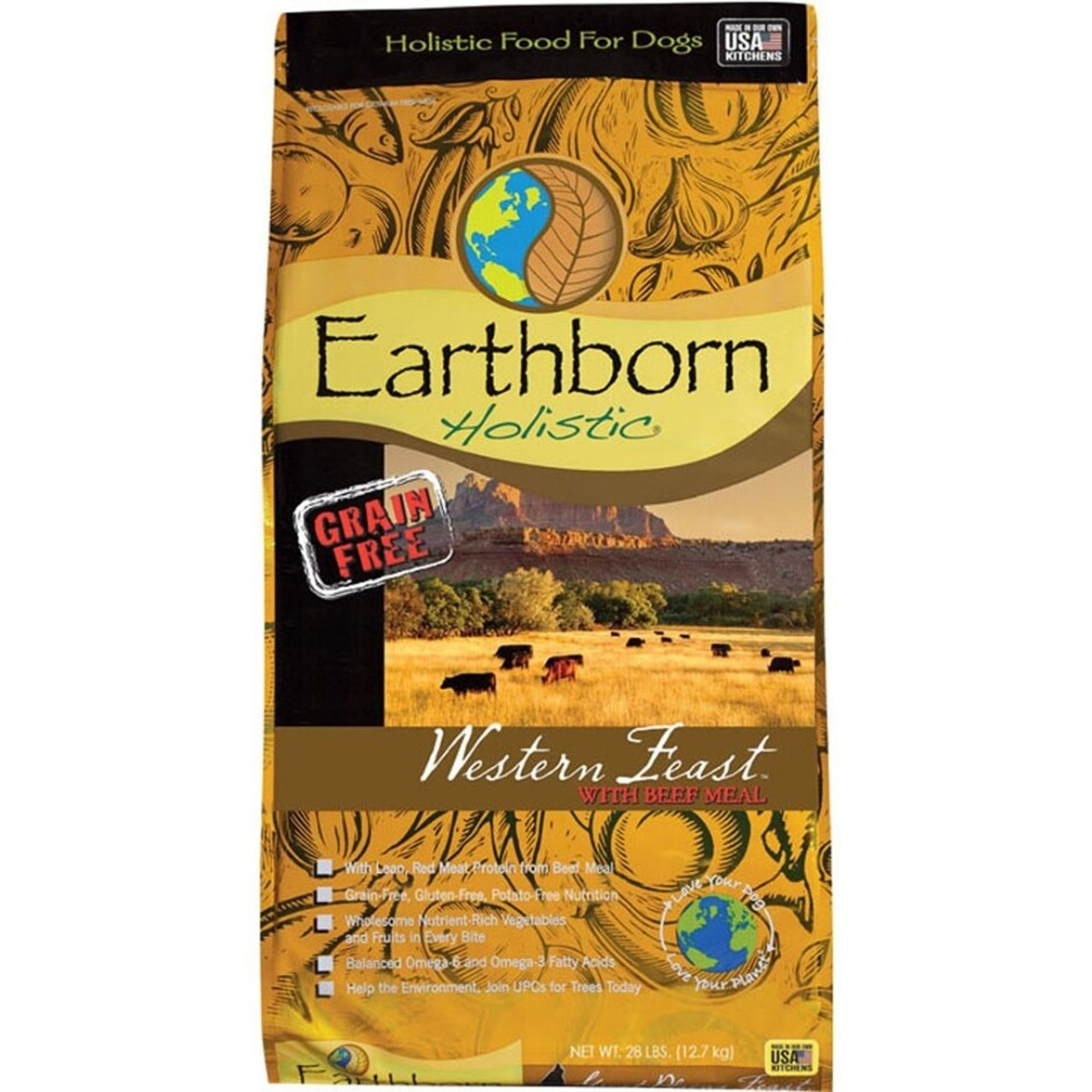 Earthborn Holistic Western Feast Dog Food， 28lbs