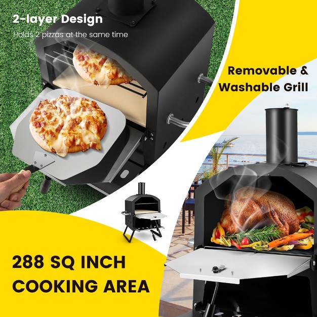 Costway 2 layer Pizza Oven Wood Fired Pizza Grill Outside Pizza Maker With Waterproof Cover