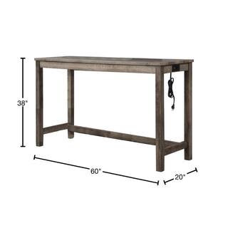 Best Master Furniture Kendra 60 in. L Rectangle Antique Natural Oak Wood Bar Table with Built in USBElectrical Ports CD039GTCH