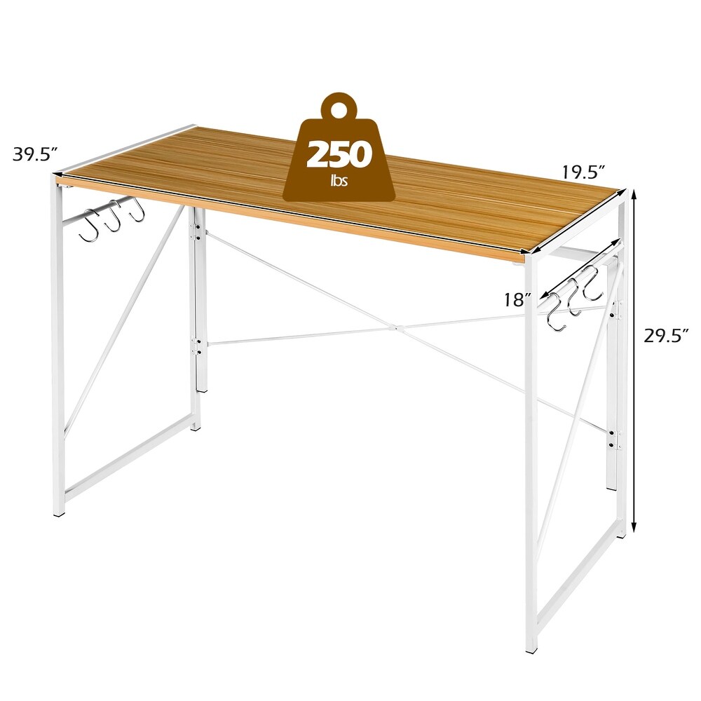 Costway Folding Computer Desk Writing Study Table w/6 Hooks Home