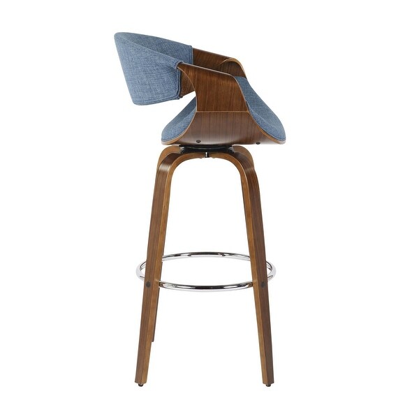 Curvini Modern Counter Stool， Walnut Wood and Blue Fabric - Set of 2 - 20.5