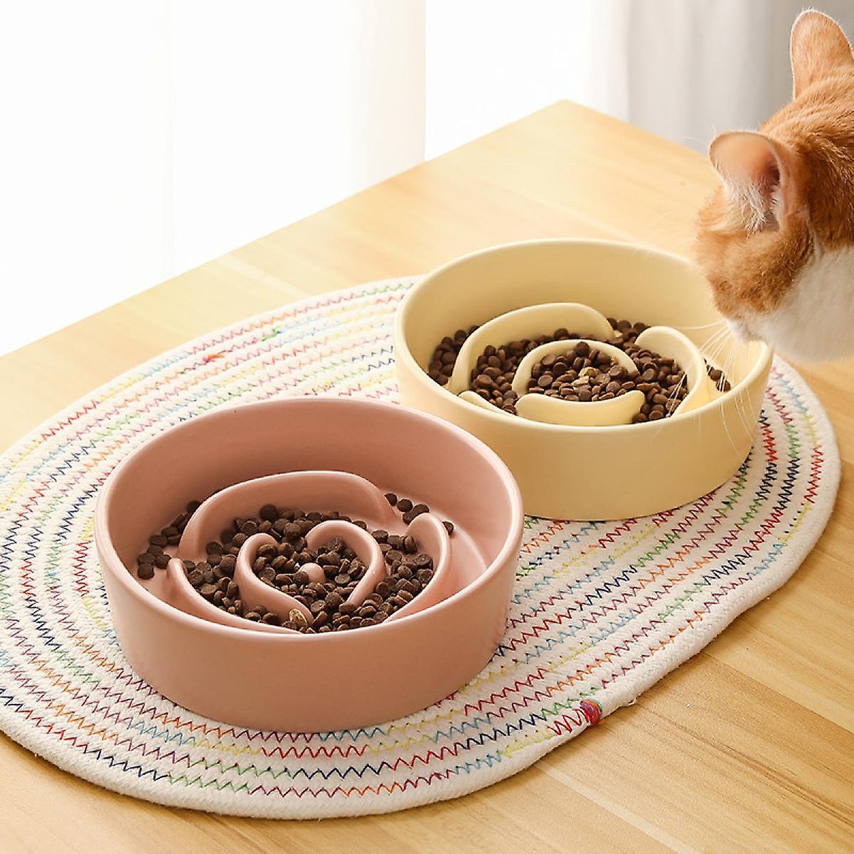 Pet Bowl Slow Food Bowl Ceramic Neck Guard Ceramic Eating Dog Food Bowl Pet Supplies 330ml (pink)