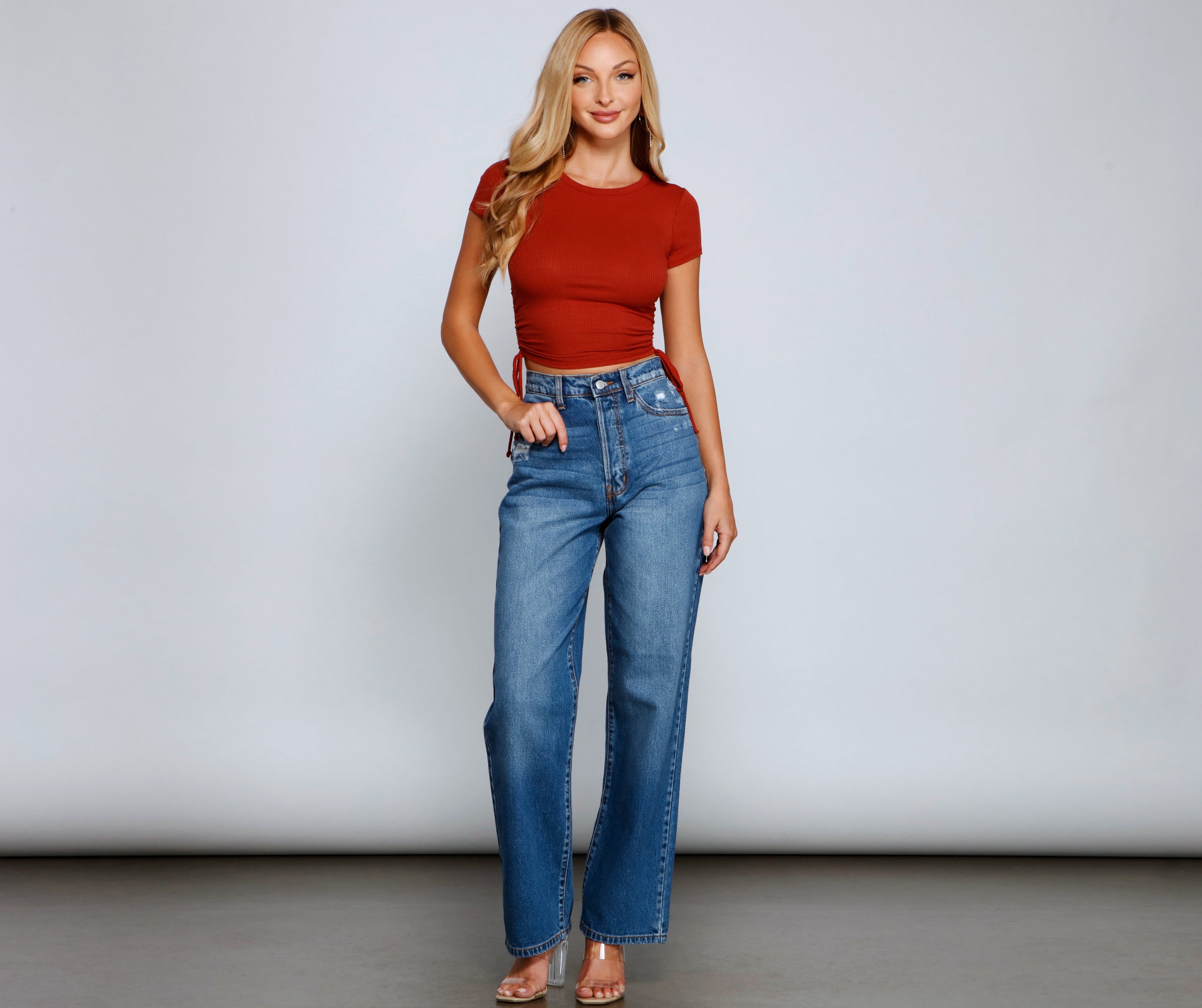 Pull Me In Ruched Ribbed Knit Crop Top