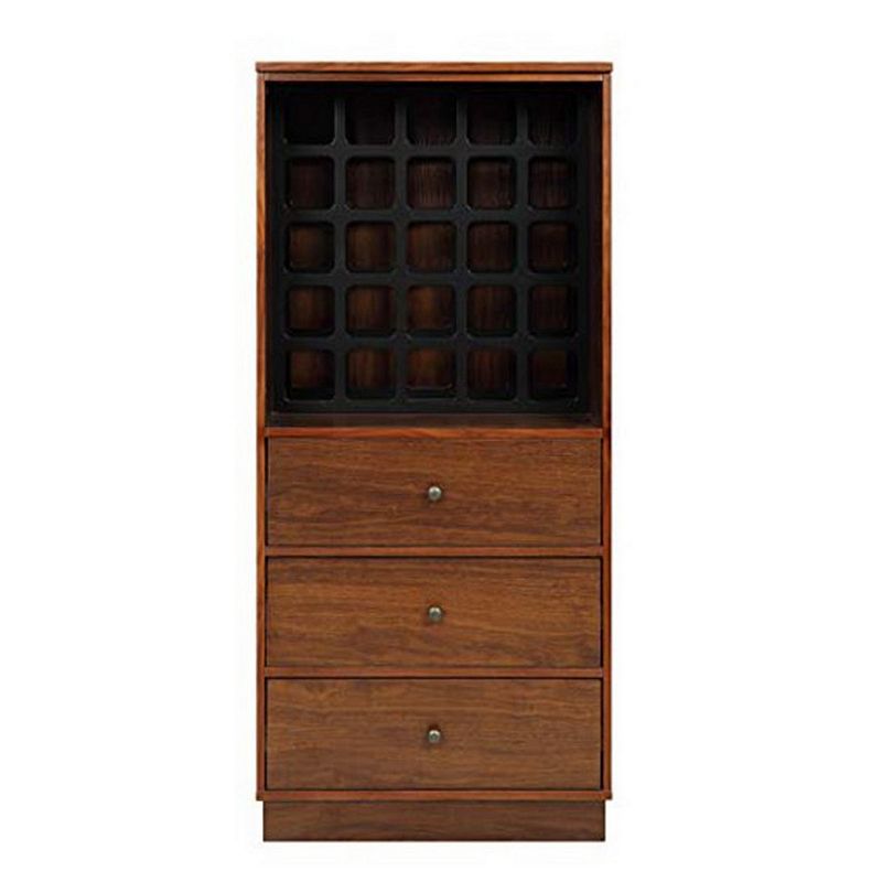 Wooden Wine Cabinet with Wine Bottle Rack and Three Drawers， Brown and Black