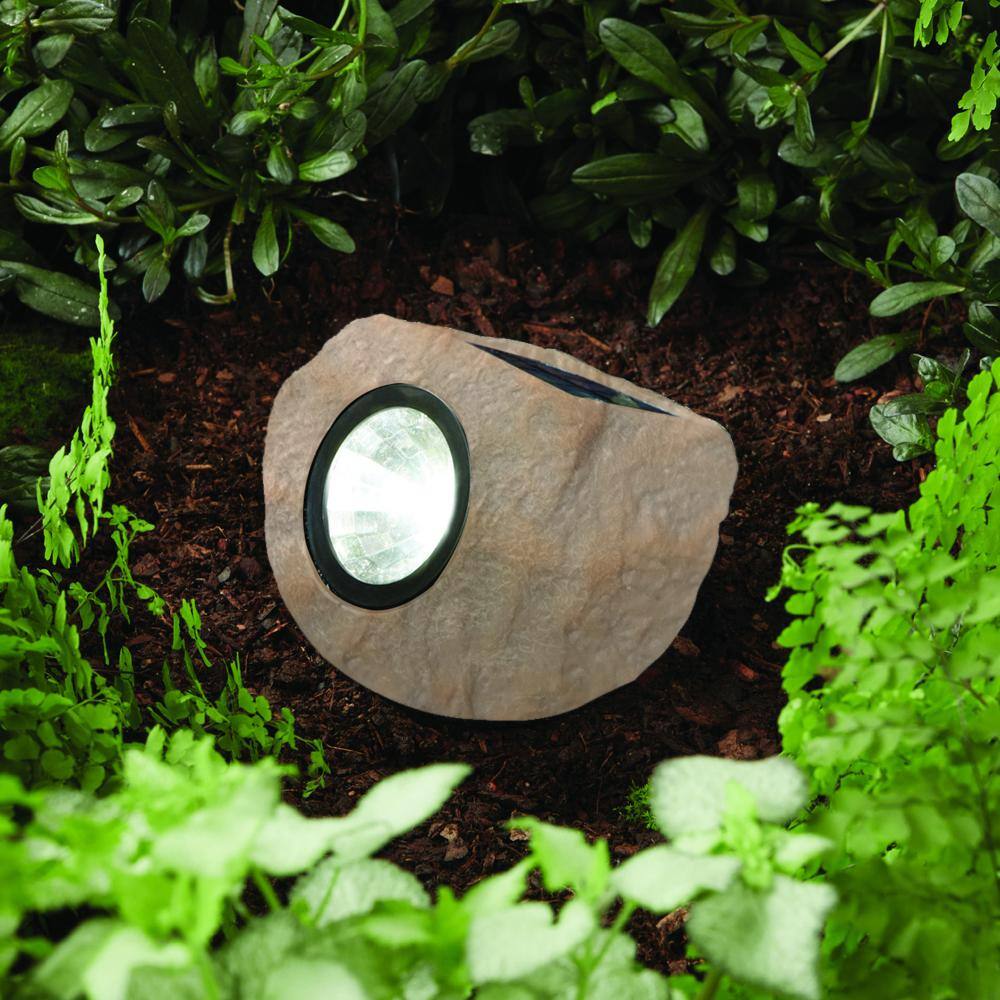 Hampton Bay Solar Sandstone White Faux Rock LED Path light-3PK 50314