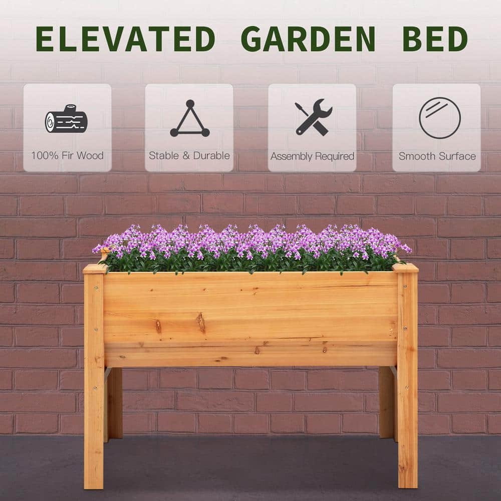 Outsunny 8.75 in. x 23.5 in. x 32 in. Brown Wood Raised Garden Planter Bed with Funnel Design and Tool Hooks 845-367