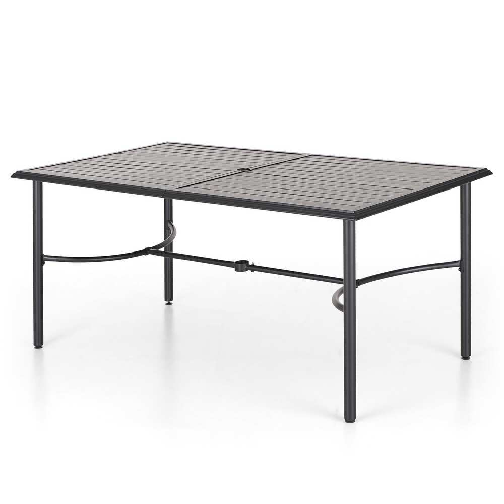 Rectangle Metal Patio Outdoor Dining Table with Umbrella Hole