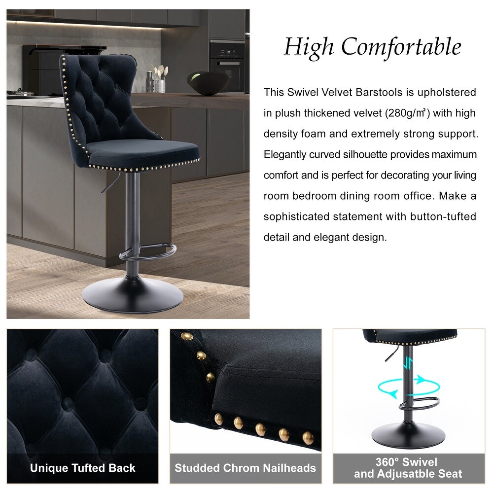 Modern Upholstered Adjusatble Swivel Barstools with Backs Comfortable Tufted   N/A