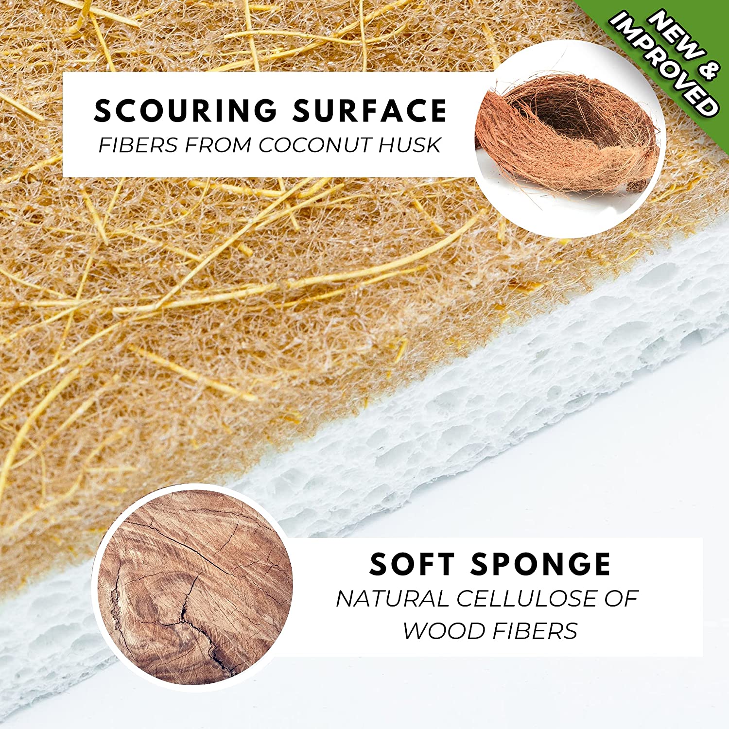 Natural Sponge - 12 Pack - Eco Friendly Scrub Sponges for Kitchen