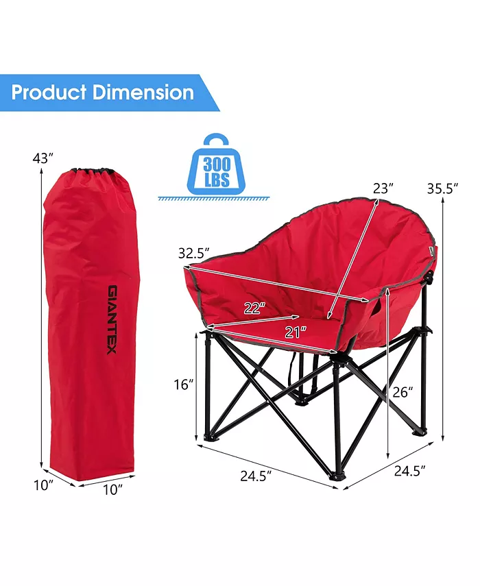 Costway Folding Camping Moon Padded Chair with Carry Bag