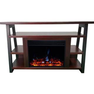 Hanover Industrial Chic 53.1 in. W Freestanding Electric Fireplace TV Stand in Mahogany with Enhanced Log Display FS5332-1BMHL2