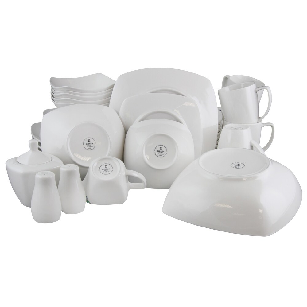 Sleek and Modern White Buffetware Dinnerware Complete 39 Piece Set