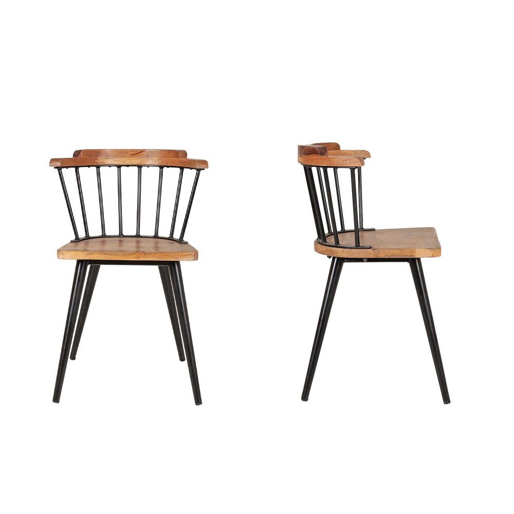 East at Main Natural Solid Wood and Iron Dining Chairs (Set of 2)