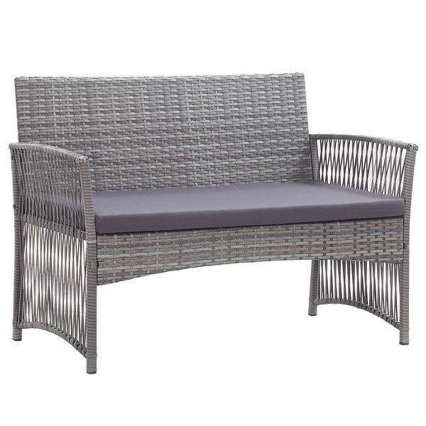 4 Piece Patio Lounge Set with Cushion Poly Rattan Anthracite - Overstock - 36363678