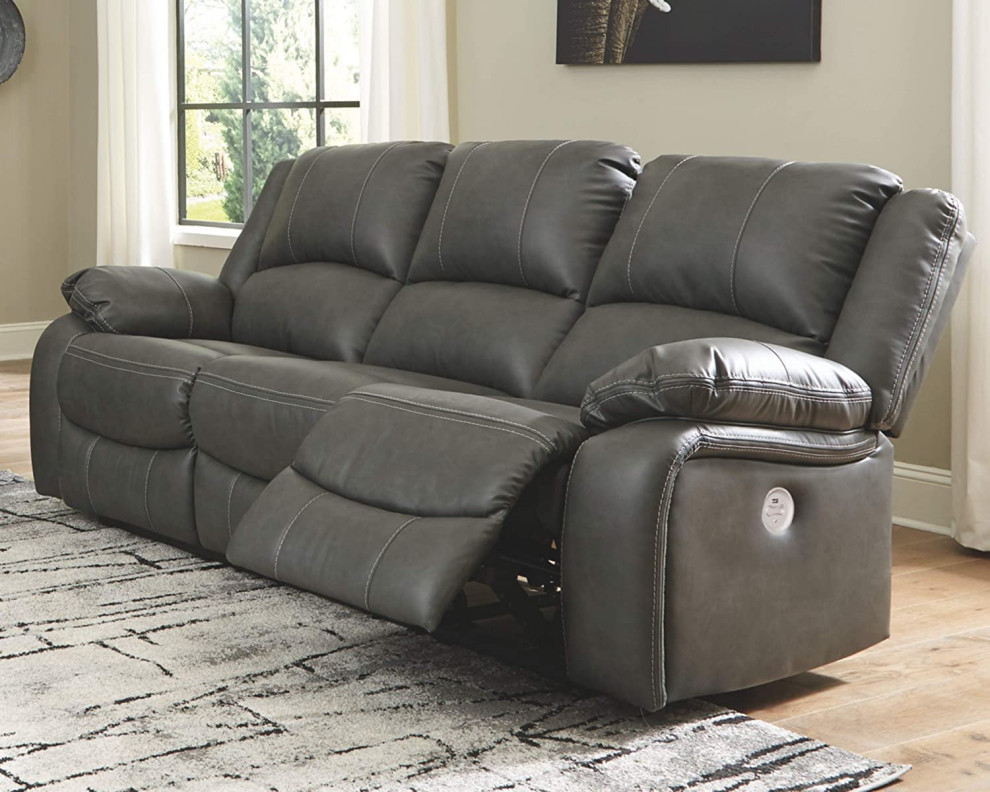 Comfortable Reclining Sofa  Padded Seat With Pillowed Arms  ampUSB Charging  Gray   Contemporary   Sofas   by Decor Love  Houzz