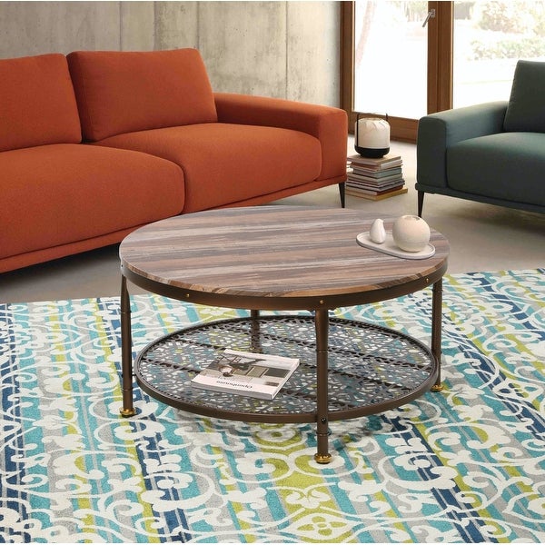 Davee Round Wood and Metal Coffee Table - dia 36 in