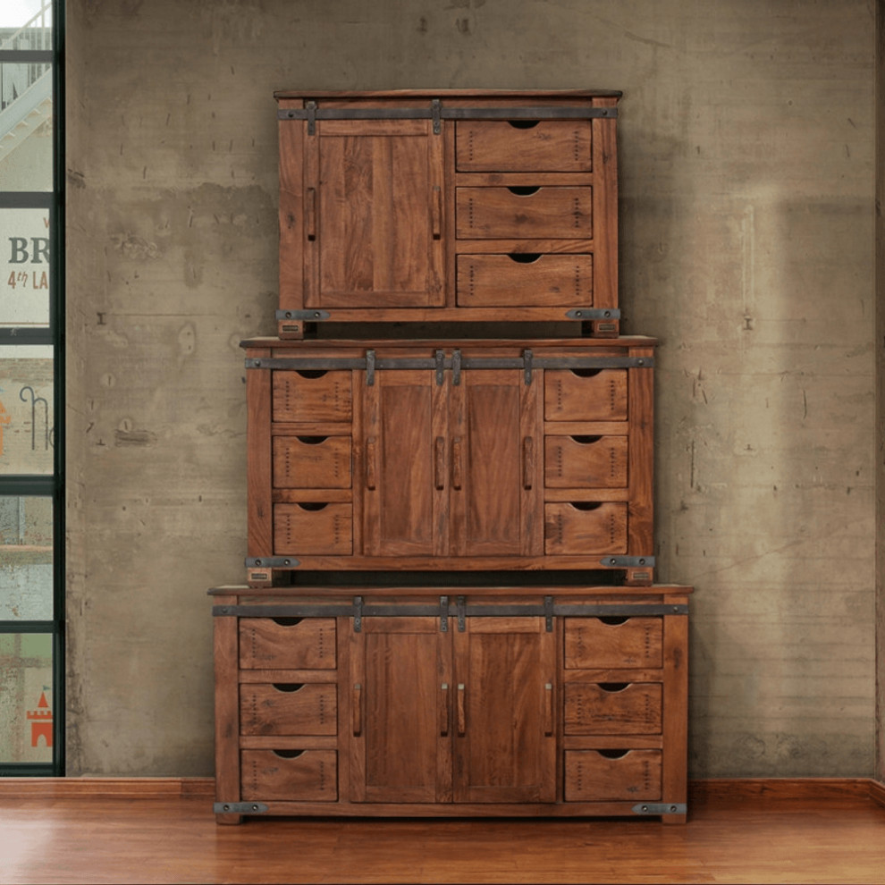 60 quotBrown Solid Wood Cabinet Enclosed Storage Distressed TV Stand   Rustic   Entertainment Centers And Tv Stands   by HomeRoots  Houzz