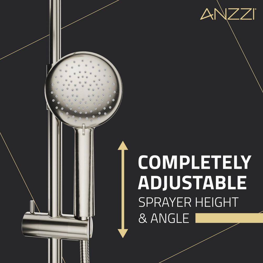 ANZZI Downpour 5-Spray Patterns with 9.5 in. Wall Mount Rainfall Dual Shower Head in Brushed Nickel SH-AZ101BN