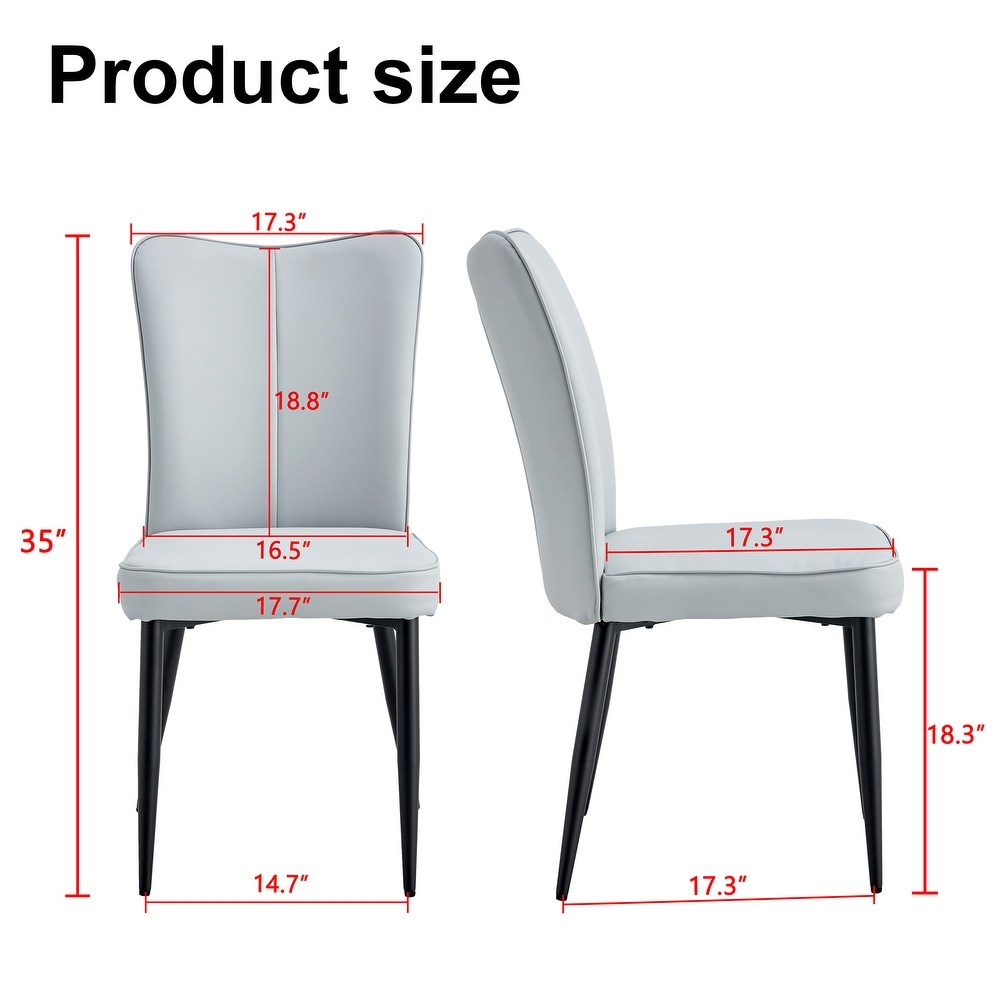 Modern dining chairs. 4 piece set of light gray PU seats with black metal legs. Suitable for restaurants  living rooms