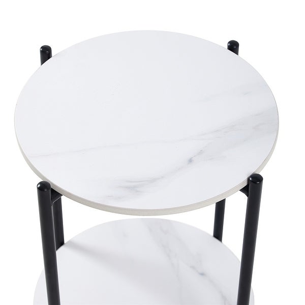 Round 2-layer End Table with Whole Marble Tabletop