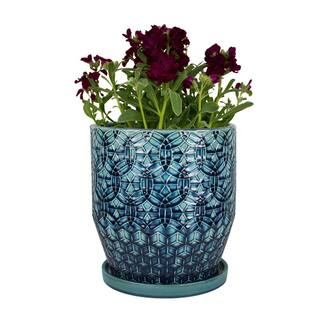 Trendspot 10 in. Dia Blue Rivage Ceramic Planter CR10853-10A