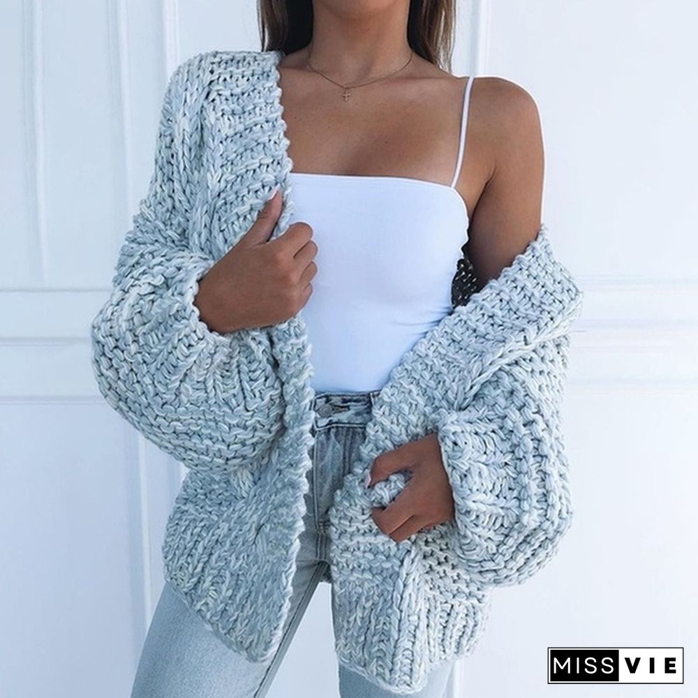 Women's Fashion Cable Knit Cardigans Sweater Solid Color Casual Sweater Coat Winter Long Sleeve Warm Front Open Coat Outerwear