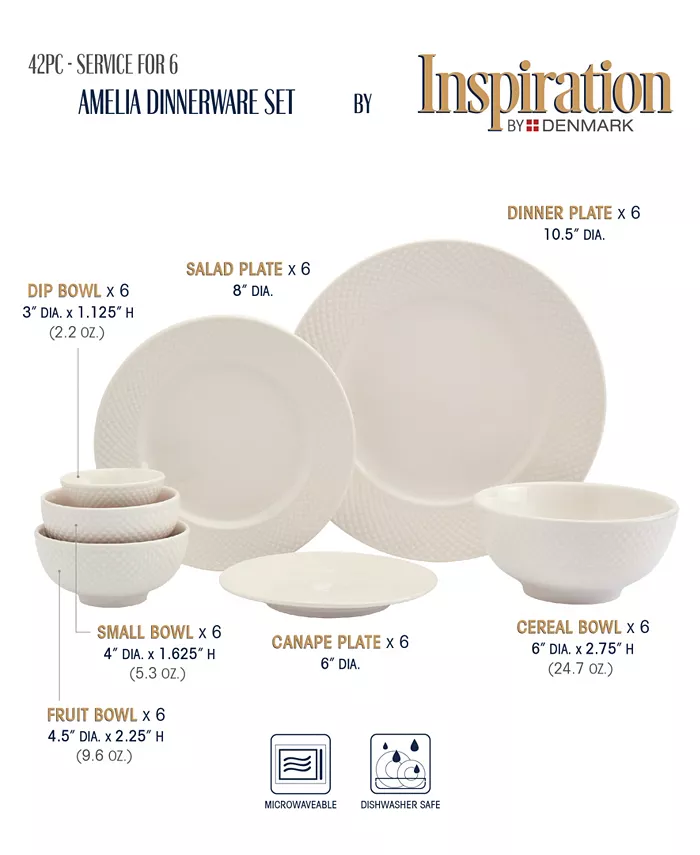 Tabletops Unlimited Inspiration by Denmark Amelia 42 Pc. Dinnerware Set Service for 6